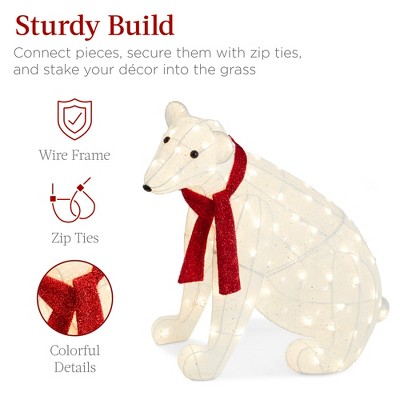 Large Lighted Polar Bear Family with Red Scarves