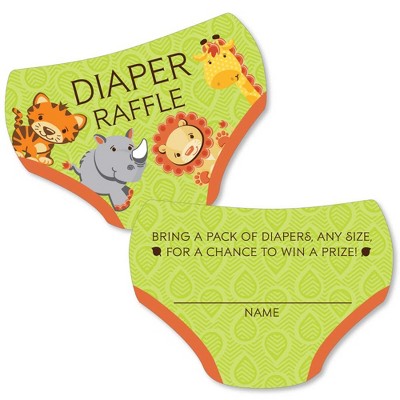 Big Dot of Happiness Funfari - Fun Safari Jungle - Diaper Shaped Raffle Ticket Inserts - Baby Shower Activities - Diaper Raffle Game - Set of 24