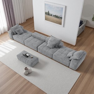 184" Sparkling Chenille Tufted Modular Sectional Sofa with 6 Pillows - 1 of 4