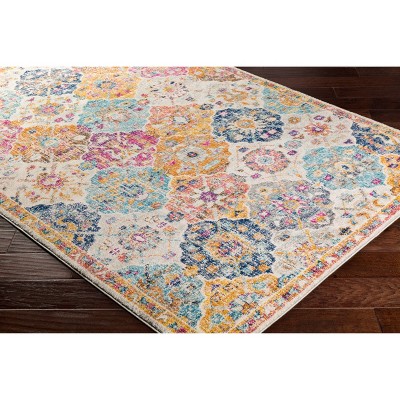 Colorful Floral Motif Synthetic Bohemian Runner Rug