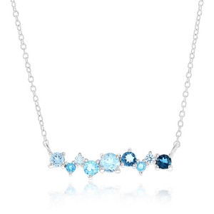 Simona Sterling Silver, Multi-Round Gem Bar Necklace - Swiss, London & Blue Topaz - Blue - 16+2 Inch - 1 of 2
