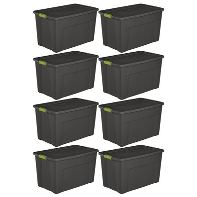 45 Gal. Latch and Stack Tote with Wheels in Black with Red Lid