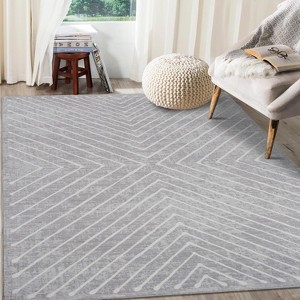 Modern Striped Washable Rug, Stain-Resistant Non-Slip Low Pile Carpet for Living Room, Nursery, or Apartment Use - 1 of 4