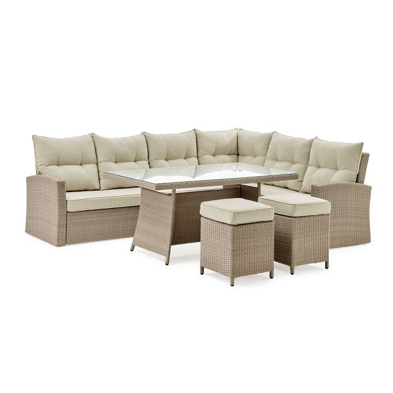 Canaan 4pc All Weather Wicker Outdoor Deep Seat Dining Sectional Set Cream - Alaterre Furniture, 4 of 7