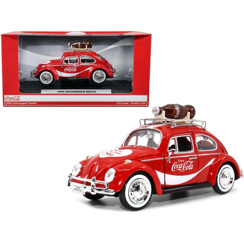 1966 Volkswagen Beetle Red "Enjoy Coca-Cola" with Roof Rack and Accessories 1/24 Diecast Model Car by Motor City Classics, 1 of 7