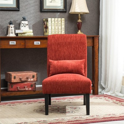 Dolonm 22.75 in. W Chenille Armless Accent Chair with Pillow & Solid Wood Legs for Living Room & Bedroom & Office