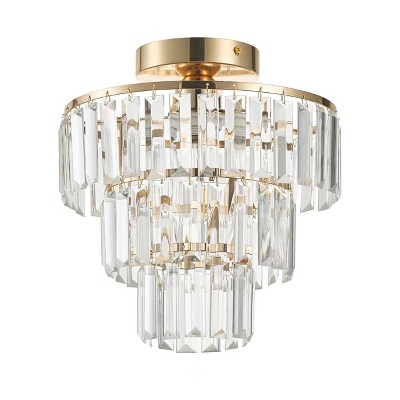 Dewdrop Modern Crystal Flush Mount Ceiling Light, Gold Finish Chandelier for Bedroom Hallway