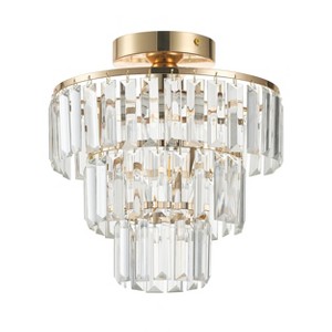 Dewdrop Modern Crystal Flush Mount Ceiling Light, Gold Finish Chandelier for Bedroom Hallway - 1 of 4