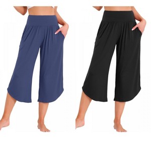 INSPIRE CHIC Women's 2 Pcs Capri Lounge Yoga Summer Wide Leg with Pockets Workout Sweat Pajama Pants - 1 of 4