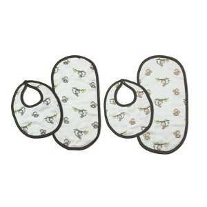 Bacati - Happy Monkeys Gray/Biege Muslin 4 pc set of Bibs & Burp Cloths Set - 1 of 4