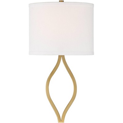 Possini Euro Design Modern Wall Light Sconce Warm Brass Hardwired 19 1/2" High Fixture Half Moon Linen Shade for Bedroom Bathroom