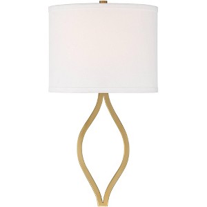 Possini Euro Design Modern Wall Light Sconce Warm Brass Hardwired 19 1/2" High Fixture Half Moon Linen Shade for Bedroom Living Room - 1 of 4