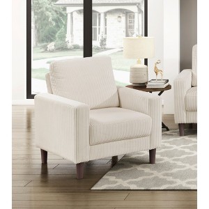 Corduroy Upholstered Accent Chair with Cushioned Seat and Exposed Wooden Legs for Living Room - 1 of 4