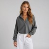 Knit & Lounge Women’s Cropped Pullover Sweatshirt Long Sleeve Raw Hem Collar Placket Detail Casual Loungewear Top - 4 of 4