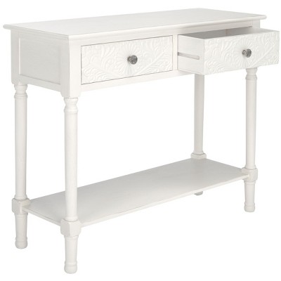 Distressed White Carved Wood Hallway Table with Storage
