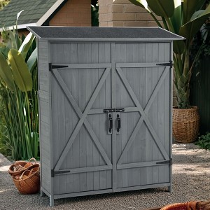 GDFStudio Hamilton 64" Outdoor Fir Wood Storage Shed with Detachable Shelves and Asphalt Roof - 1 of 4