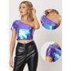 Allegra K Women's Clubwear Holographic Short Sleeve One Shoulder Crop Top - image 2 of 4