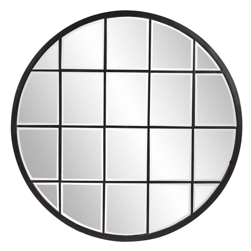 Howard Elliott 36&#34;x36&#39; Round Wall Mirror with Metal Windowpane Frame, 1 of 7