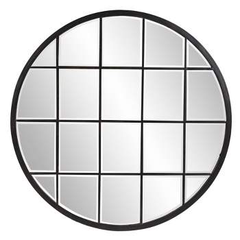 Howard Elliott 36"x36' Round Wall Mirror with Metal Windowpane Frame