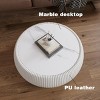 27.5" Modern Round Beige Coffee Table with White Marble Top and Pleated Leather Base, Drum Shape Center Table for Living Room-3irtyhousy - 3 of 4