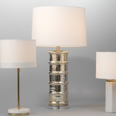 Elegant Mercury Glass 28" Silver Table Lamp with Off-White Linen Shade