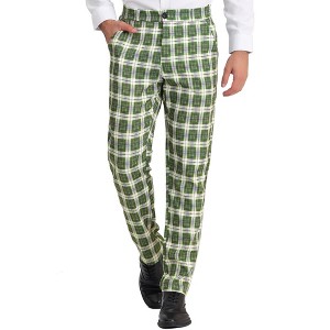 INSPIRE CHIC Men's Casual Flat Front Stretch Business Plaid Pattern Pants - 1 of 4