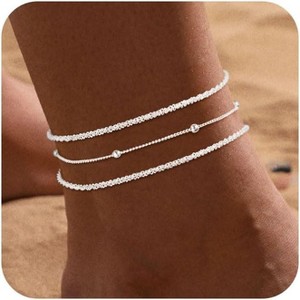 14K Real Gold Silver Plated Ankle Bracelets Waterproof Adjustable Layered Anklet Bracelets No Tarnish - 1 of 4