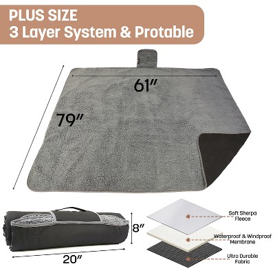 Tirrinia Black and Grey Waterproof Sherpa Fleece Outdoor Blanket, 61'' x 79''