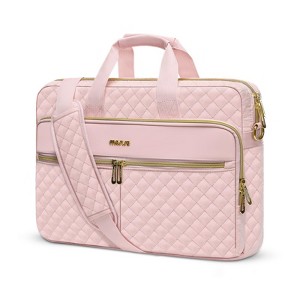 15-15.6 inch Laptop Bag, Briefcase for Women&Men, 16 inch Square Quilted Computer Messenger Bag Office Travel Business with 3 Pockets&Strap, Pink - 1 of 4