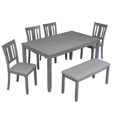 NicBex 6-Piece Dining Table Set with 4 Upholstered Dining Chairs & Bench,Modern 58.5 Inch Rectangle Kitchen Table Set with Wood Legs for livingroom