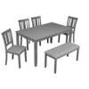 6-Piece Dining Set: Rectangular Wood Table, 4 Upholstered Chairs, Bench for Home Kitchen, Living Room, Bar - 3 of 4