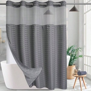 Hotel Fabric Shower Curtain with Removable Liner, Grey, 71x 74 - 1 of 4