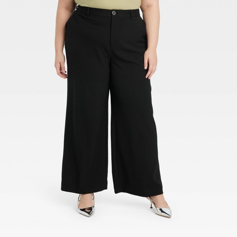 Women's High-Rise Wide Leg Trouser Pants - Ava & Viv Black 16