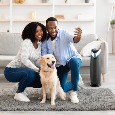 Black and Silver HEPA Tower Air Purifier with UV-C Light