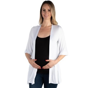 Maternity Open Front Elbow Length Sleeve Cardigan - 24seven Comfort Apparel™ - 1 of 3