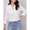 Women's V-Neck Long Sleeve Shirt Casual  Roll-Tab Sleeves Blouse - 4 of 4