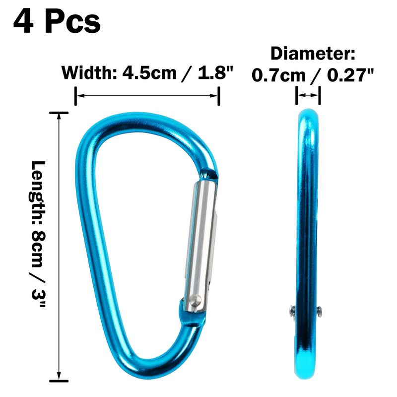 Unique Bargains Loaded Gate Outdoor Hiking Aluminum D Ring Carabiners Keychain Clip Blue 4 Pcs, 2 of 7