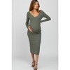 PinkBlush Light Olive V-Neck Long Sleeve Fitted Maternity Maxi Dress - 2 of 4