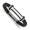 Chisel Stainless Steel Polished Braided Black Leather 8" Plus a .5" Extension Bracelet - 2 of 4