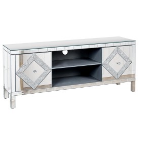 Dexmalle Sliver TV Console Table with Diamond Shape Sparkling Mirror Doors - 1 of 4