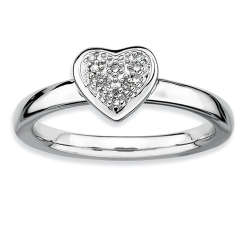 Black Bow Jewelry Sterling Silver Stackable 1/20 Cttw HI/I3 Diamond 8mm Heart Ring - image 1 of 4