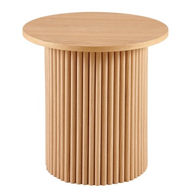 Maliang Wood Veneer Tabletop 19.69 Inch Round Coffee Table, MDF Table-top with Metal Base, Sofa Side Table for Living Room