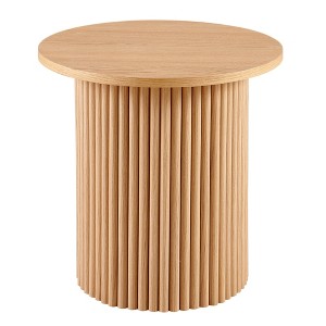 Maliang Wood Veneer Tabletop 19.69 Inch Round Coffee Table, MDF Table-top with Metal Base, Sofa Side Table for Living Room - 1 of 4