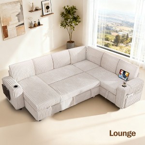 Dyonery sofa, with a pull-out bed, 5-seat sofa, adjustable backrest, storage space, small table and cup holder, tool-free assembly - 1 of 4