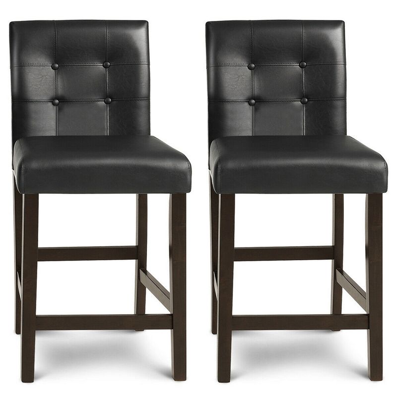 Costway Set of 2 Bar Stools 25inch Counter Height Barstool Pub Chair Rubber Wood Black, 5 of 11