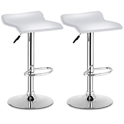 Costway Set of 2 Swivel Bar Stools Adjustable PU Leather Backless Dining Chair White Low Back