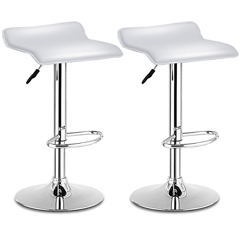 Costway Set of 2 Swivel Bar Stools Adjustable PU Leather Backless Dining Chair White Low Back, 1 of 10