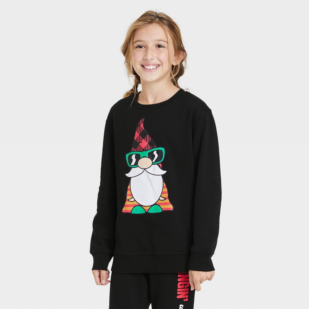 Size XL Kid's Gnomie Family Holiday Graphic Sweatshirt - Black 
