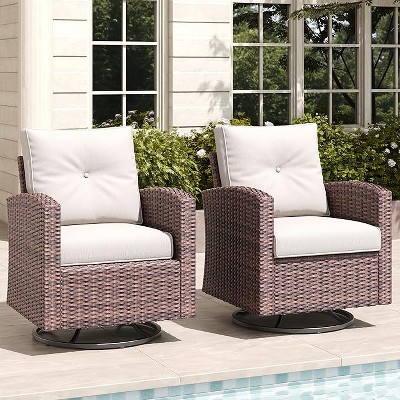 LayinSun Outdoor Swivel Rocker Chair Set Rattan Wicker Swivel Chairs Patio Bistro Set for Porch