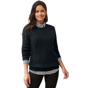 Jessica London Women's Plus Size Cable Crewneck Sweater